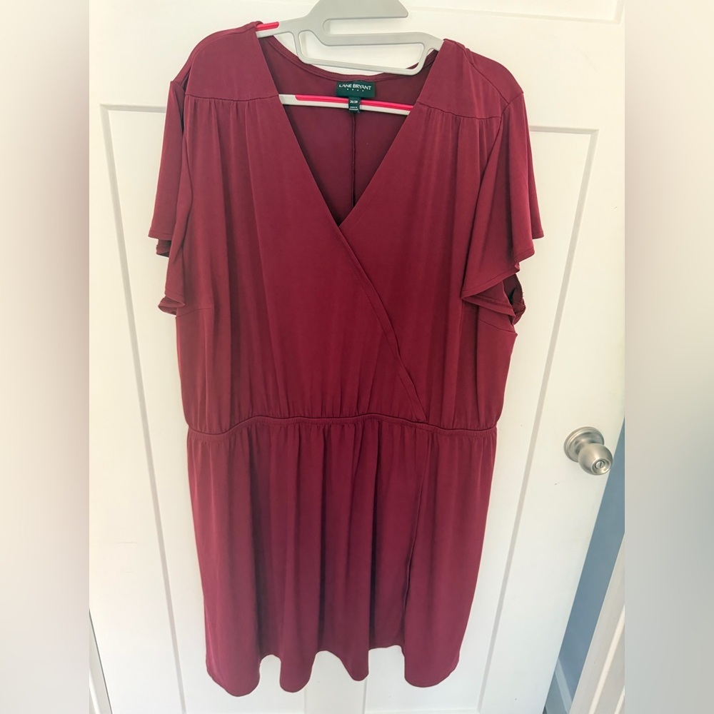 Lane Bryant Faux Wrap Top Burgundy Flutter Sleeve Plus Size 26 28